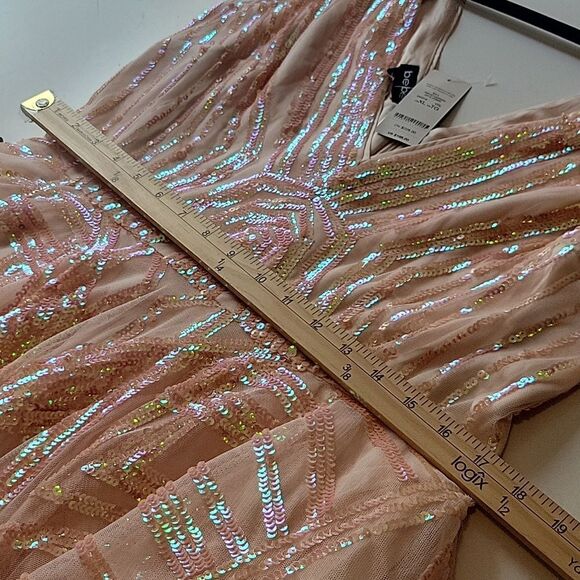 $198 NEW XL BEBE PEACH PINK TULLE SEQUIN SLEEVELESS FIT FLARE MINI DRESS NWT - Picture 4 of 11